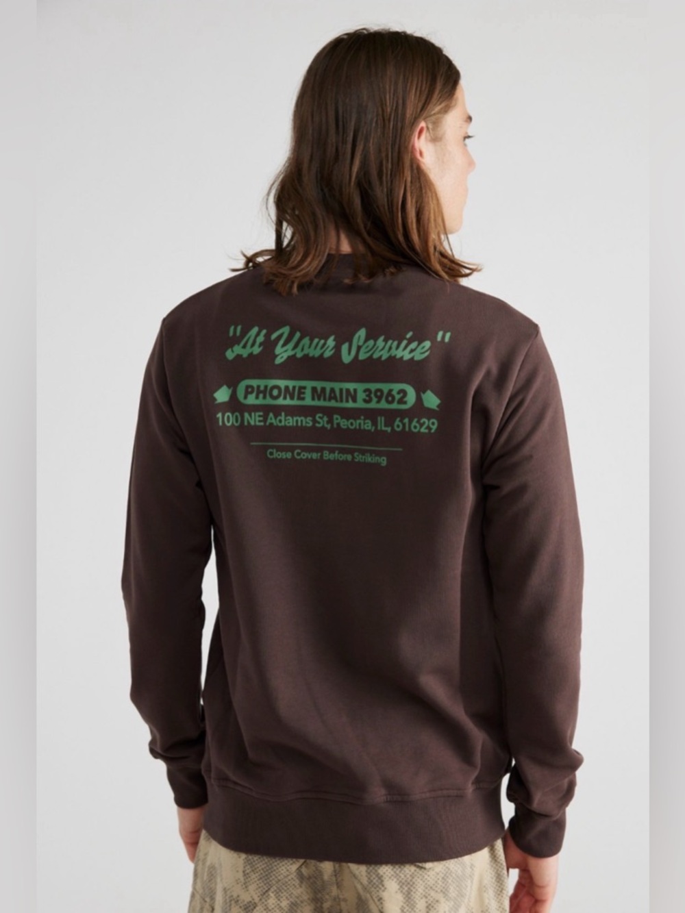 UO CAT WWR Brown Service Crew Neck Sweatshirt